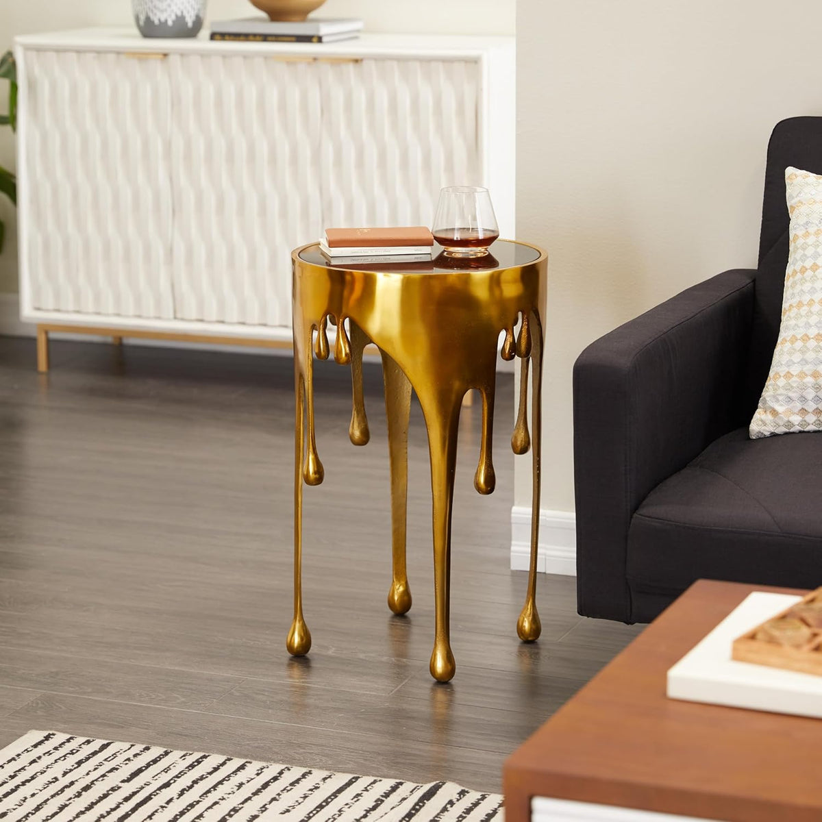 Deco 79 Aluminum Metal Abstract Melting Drip Accent Table with Melting ...