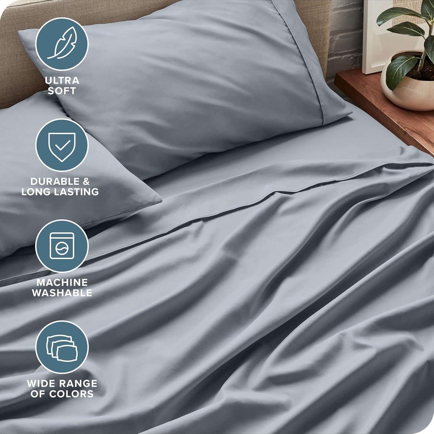 Bare Home Queen Sheet Set - 1800 Ultra-Soft Microfiber Queen Bed Sheets - Double Brushed - Deep Pockets - Easy Fit - 4 Piece Set - Bed Sheets (Queen, Steel Blue)