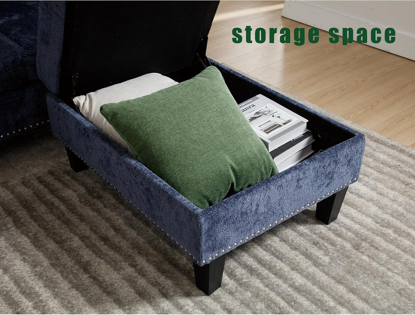 Ball & Cast 104.5" L Shaped Sectional Couch with Storage Ottoman, Chenille Upholstered 5 Seat Modular Sofa with Reversible Chaise for Living Room, Easy Assembly, Blue