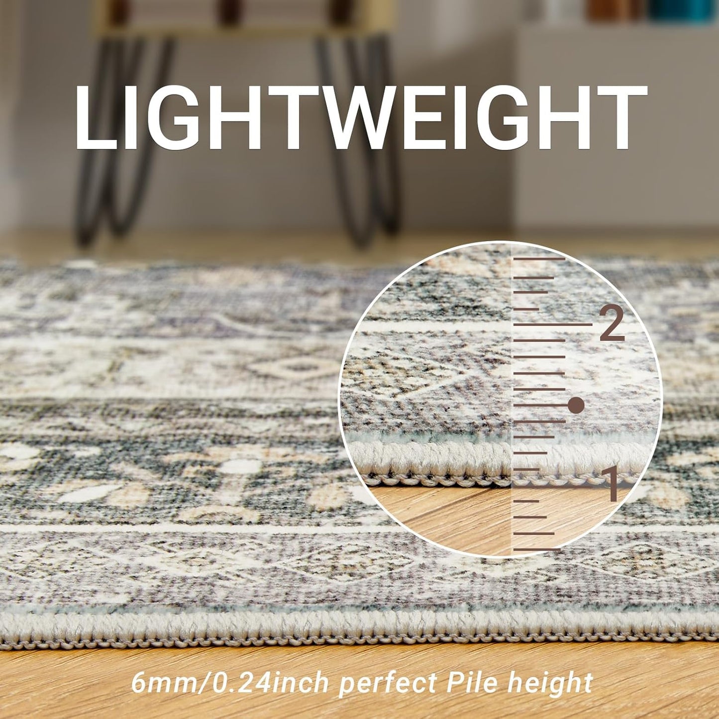 zesthome 8x10 Area Rugs for Living Room,Non-Slip Backing Washable Rugs,Vintage Large Area Rug，Stain Resistant Home Decor Rug (Wheat/Charcoal,8'x10')