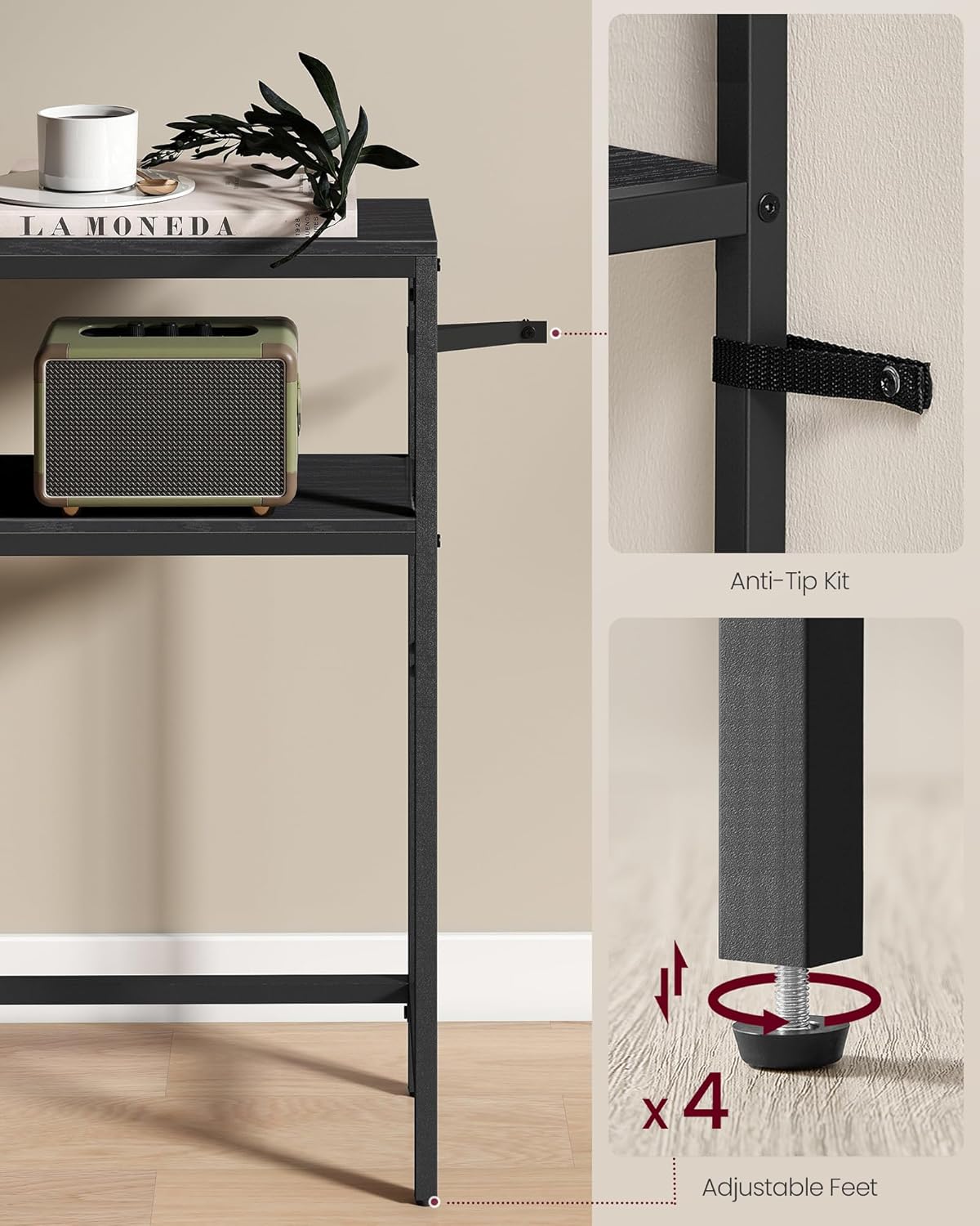 VASAGLE Console Table, 2-Tier Narrow Sofa Table with 2 Shelves, 7.9 x 39.4 x 31.5 Inches, for Living Room, Hallway, Entryway, Charcoal Gray and Ink Black ULNT131B22V1