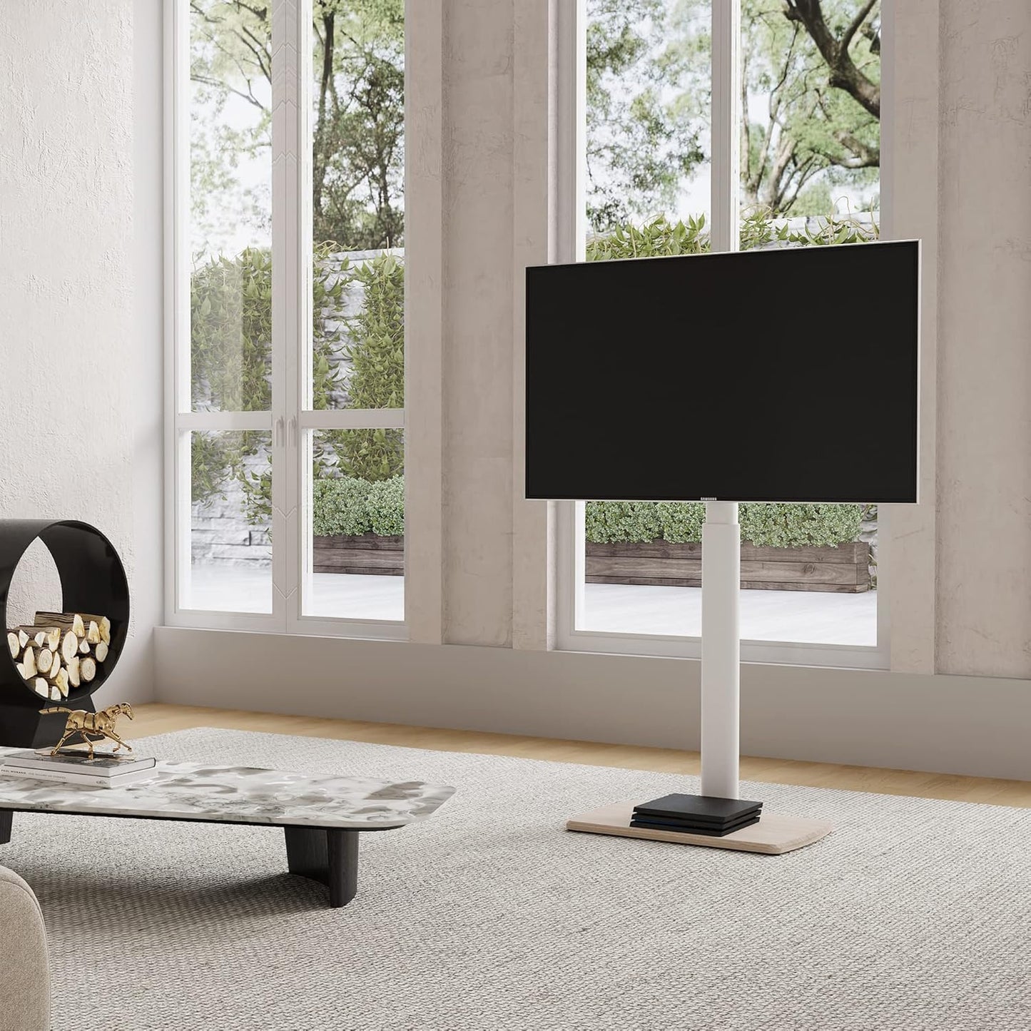 FITUEYES Swivel Floor TV Stand for 32 to 70 Inch TVs Tall Universal TV Stand Mount with Sturdy Wood Base, Space Saving for Corner Bedroom White