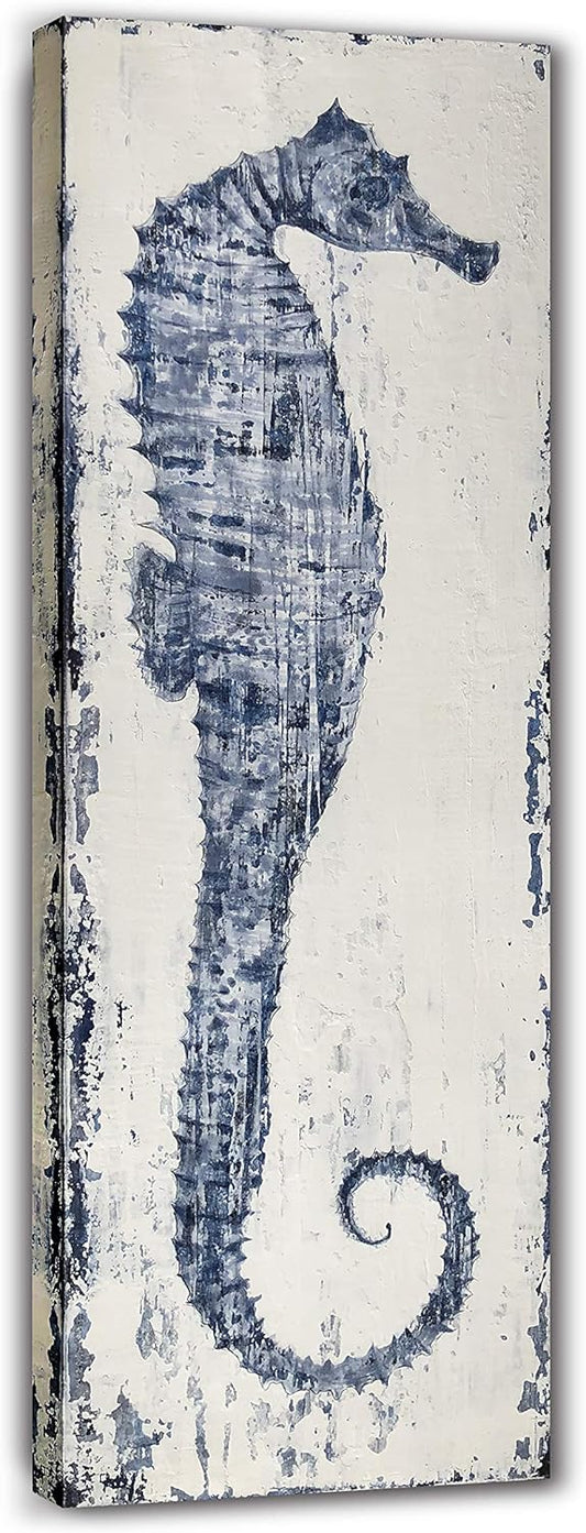 Yihui Arts Ocean Life Theme Bathroom Decor Mediterranean Style Home Canvas Wall Art Watercolor Painting Beach Marine Sea Animal Seahorse Print Framed Stretched Pictures