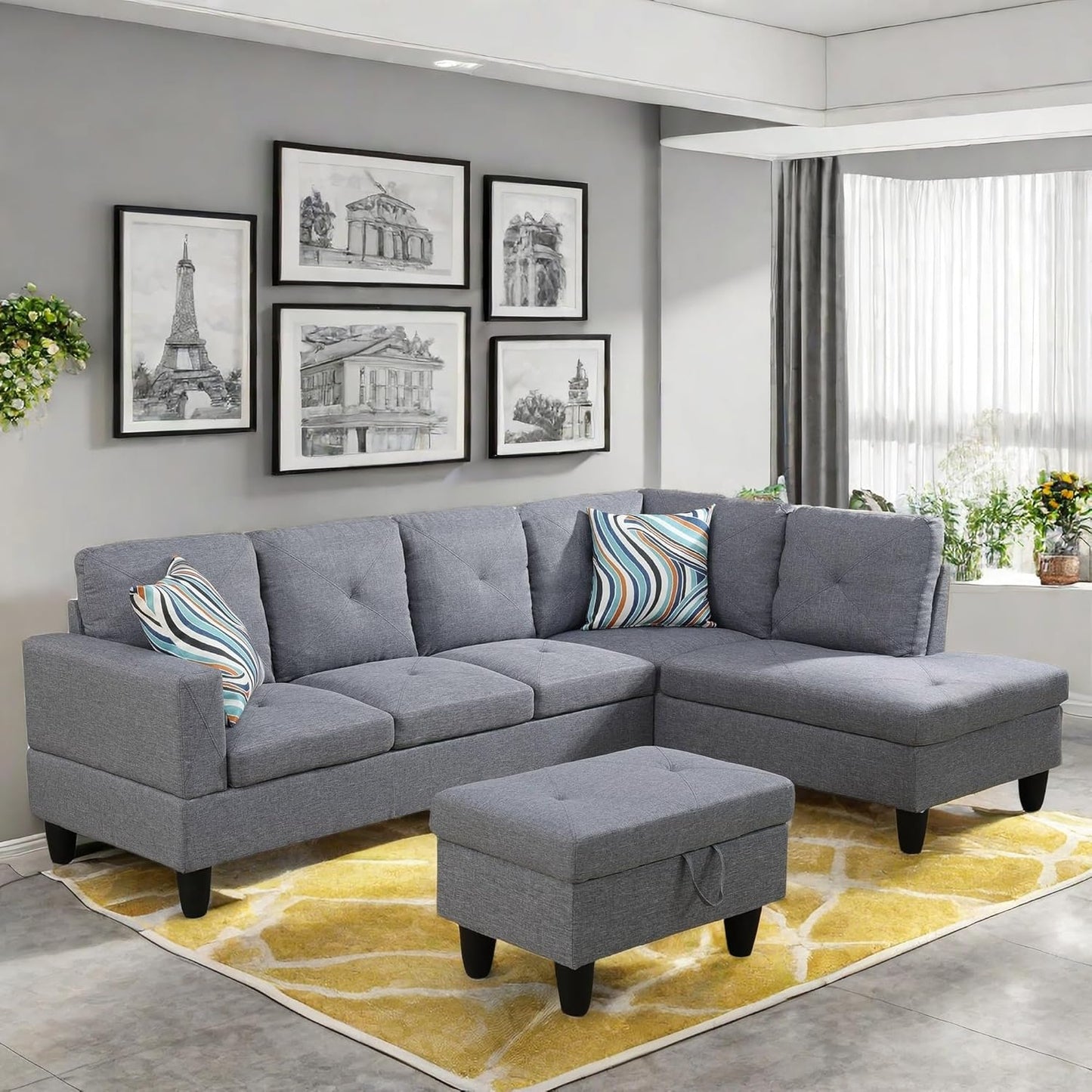 Modular Sectional Couch, L Shaped Couch with Storage, Convertible Sofa with Ottomans, Modern Sectional Sofa for Living Room and Office, Grey
