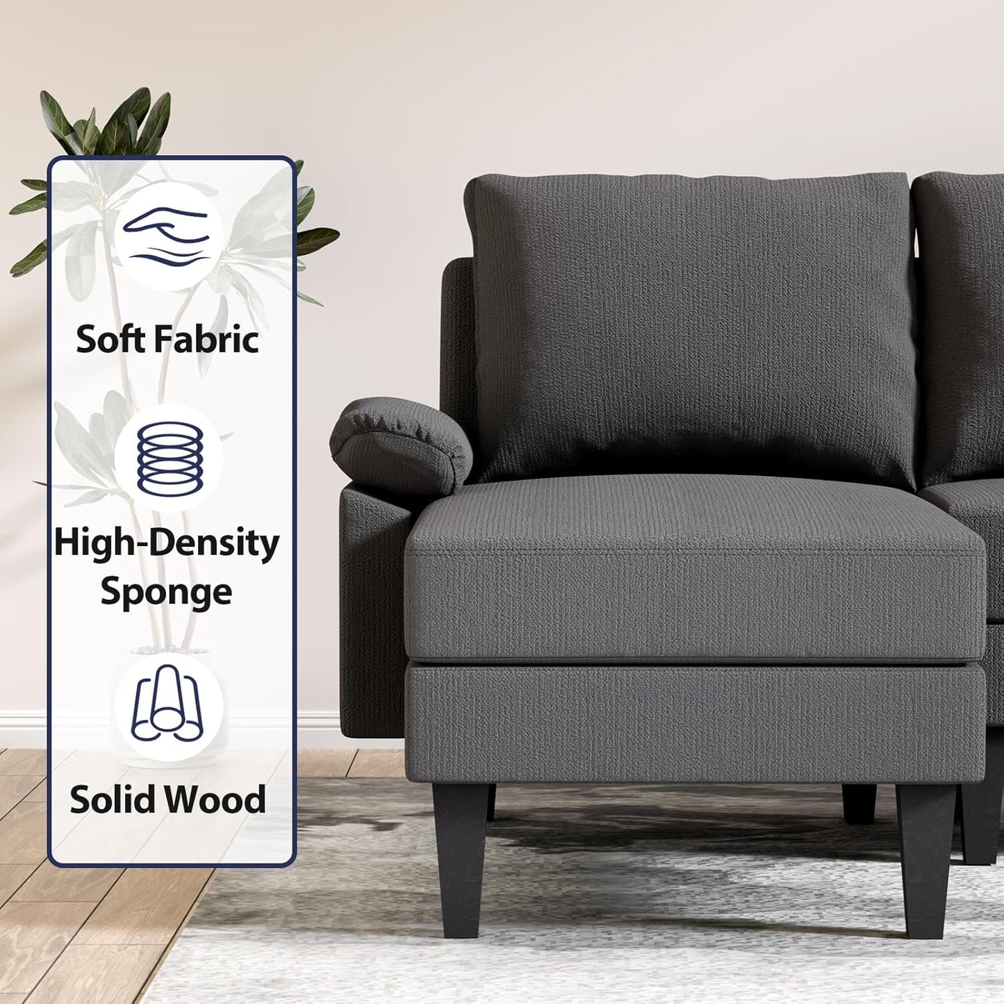 U Shaped Sectional Couch, Convertible Modular Sectional Sofa with Chaise & Ottomans, Modern 6 Seat U Shaped Couches for Living Room Apartment, Grey