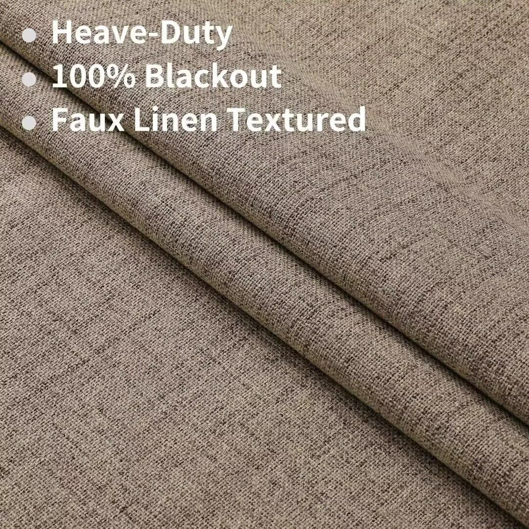 Joydeco Natural Linen Curtains 120 inch Length 2 Panels Set Burg 100% Blackout Patio Door Curtain Room Darkening Sliding Door Curtains Thermal Insulated Back tab Rod Pocket(105x120 inch, Linen)