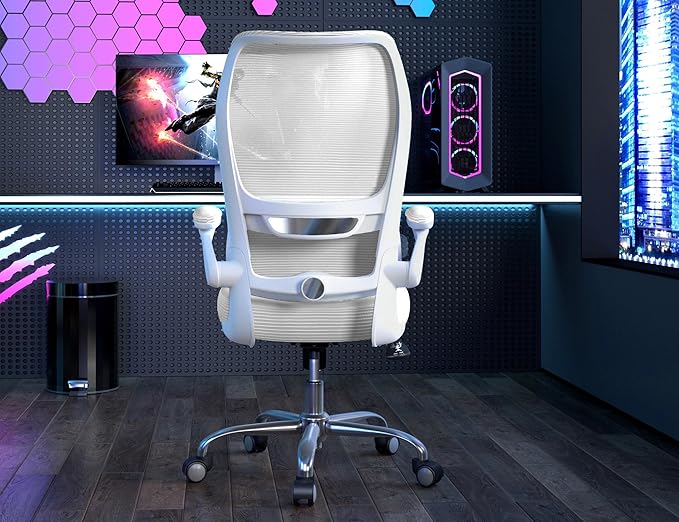 TRALT Ergonomic Office Chair - Desk Chair with Wave High Back Adjustable Lumbar Support Computer Chair - Gaming Chairs Mesh Backrest and PU Leather Seat for Home Reading Chairs to Adults(White)