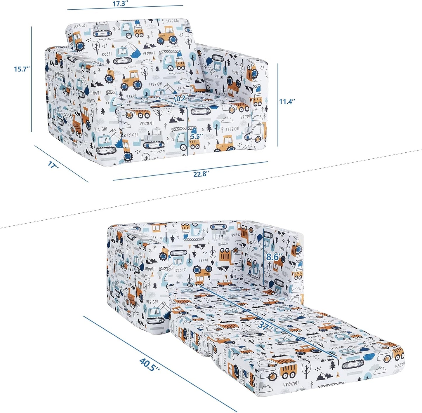 Ulax furniture Kids Sofa Couch, Children Flip-Out Chair 2-in-1 Toddler Chairs Convertible Sofa to Lounger, Children Furniture for Playroom