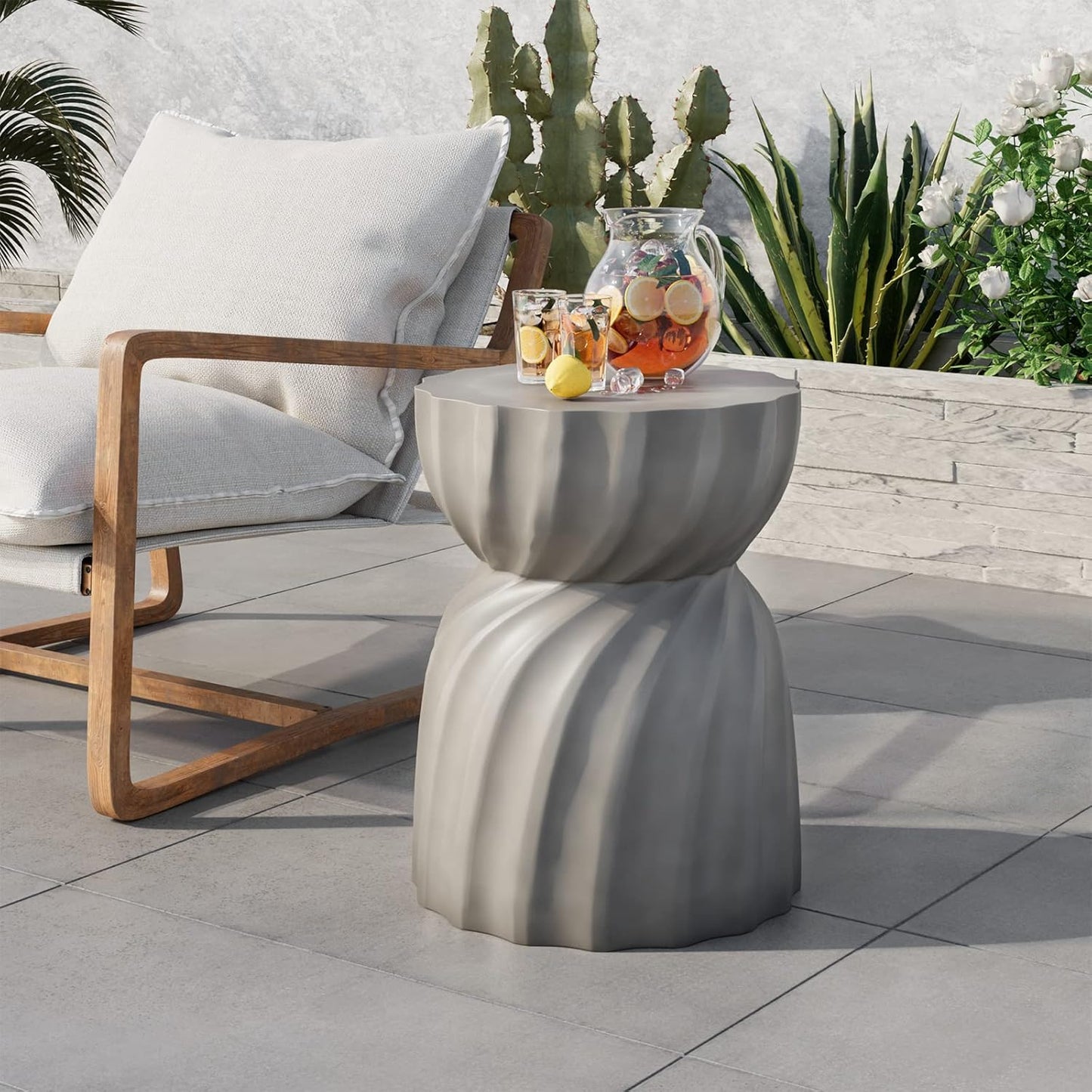 COSIEST Outdoor Side Table,Concrete Accent Side Table,Patio Side Tables End Table,Outdoor Accent Side Table Lightweight for Livingroom,Garden, Hourglass,Grey