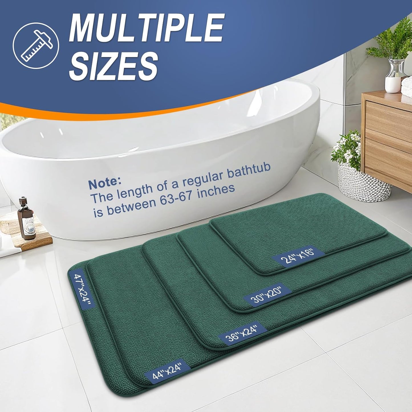 OLANLY Thick Memory Foam Bath Mat Rug 36x24, Extra Soft Absorbent Bathroom Rug, Quick Dry Bath Mats, Non-Slip, Washable Carpet for Bathroom, Tub and Shower, Home Decor Accessories, Blackish Green