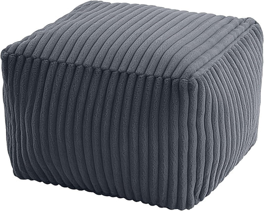 MeMoreCool Square Stuffed Pouf Ottoman Foot Rest, Stripe Furry Floor Pouf Foot Stool with Foam Chunk Filling, Soft Fluffy Stuffed Ottoman Footrest for Living Room, Faux Fur Grey
