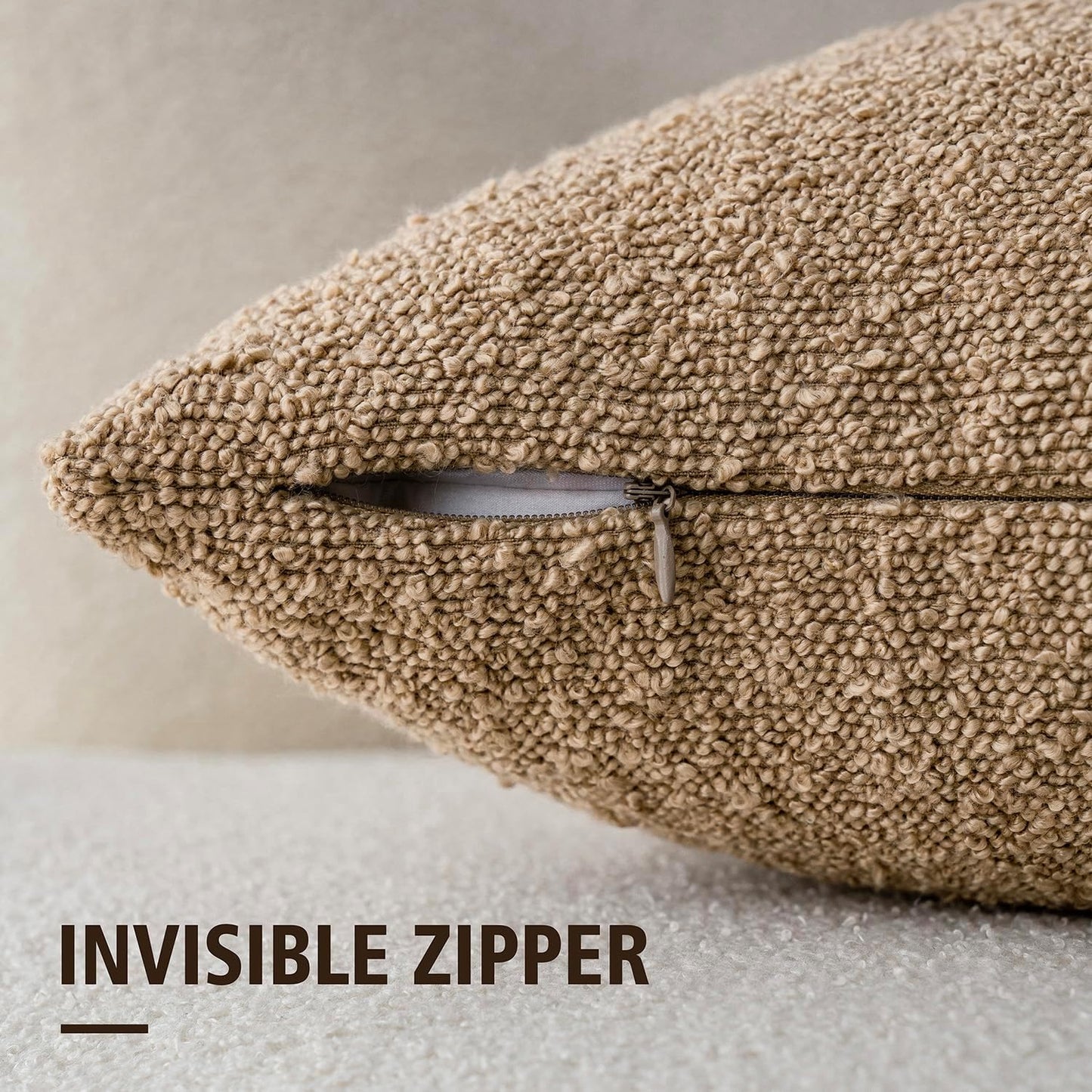Foindtower Pack of 2 Textured Boucle Throw Pillow Covers Accent Solid Pillow Cases Cozy Soft Decorative Couch Cushion Case for Chair Sofa Bedroom Living Room Home Decor, 20 x 20 Inch,Taupe Khaki Camel