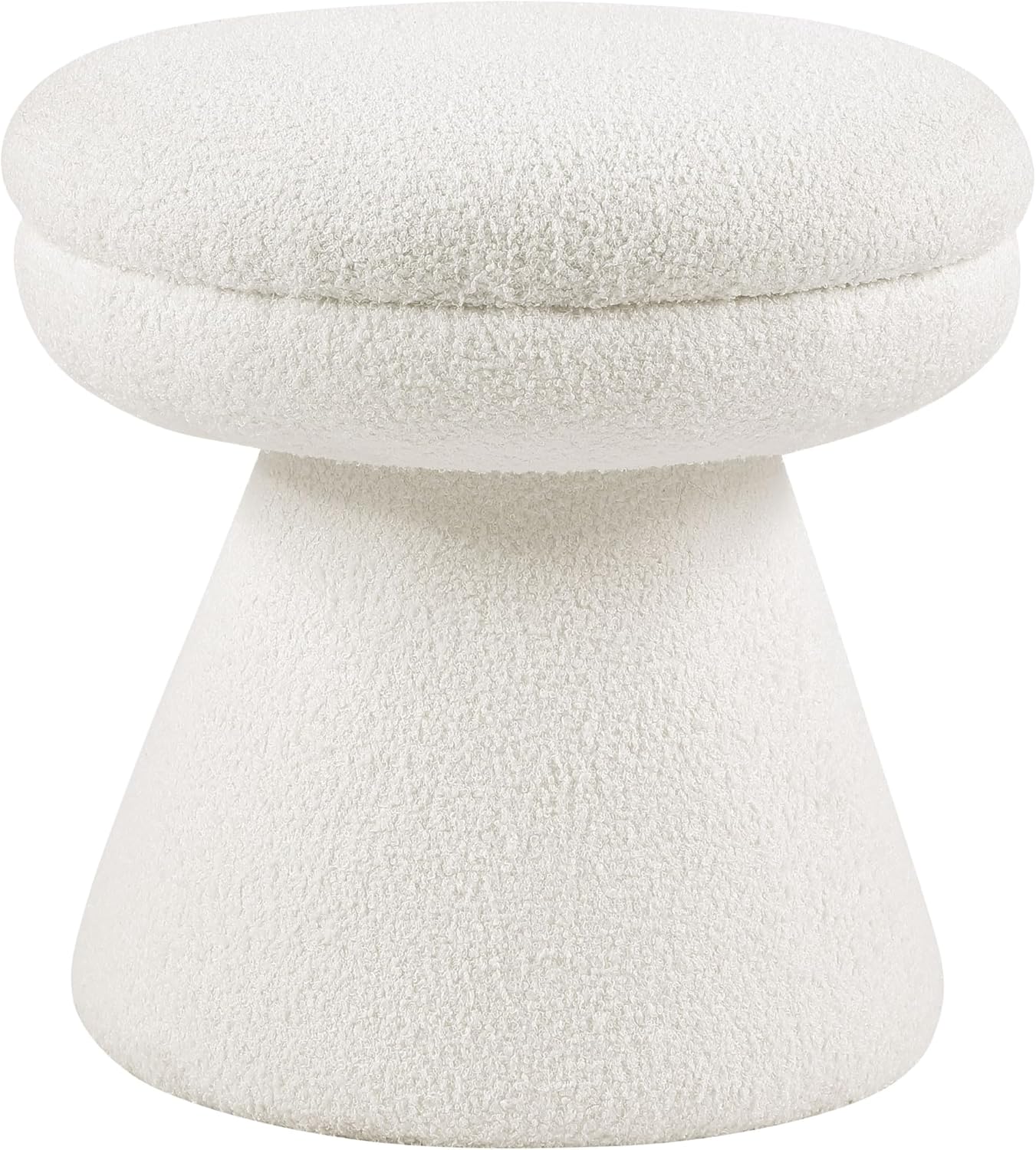 Furniture of America Rami Modern 18-inch Mushroom-Shape Upholstered Ottoman with Tapered Pedestal, Vanity Stool Chair, Small Foot Stool for Bedroom, Living Room, Entryway, Beige