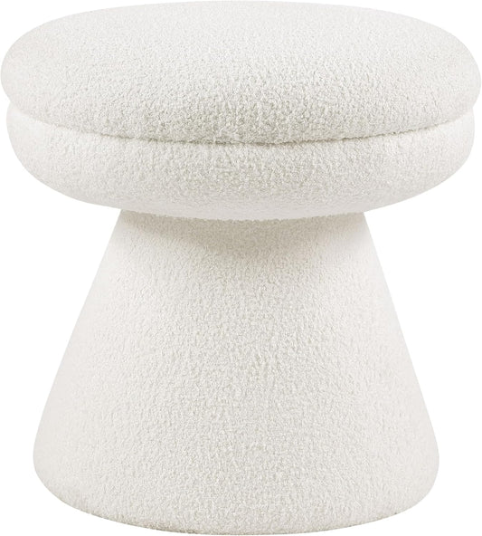 Furniture of America Rami Modern 18-inch Mushroom-Shape Upholstered Ottoman with Tapered Pedestal, Vanity Stool Chair, Small Foot Stool for Bedroom, Living Room, Entryway, Beige