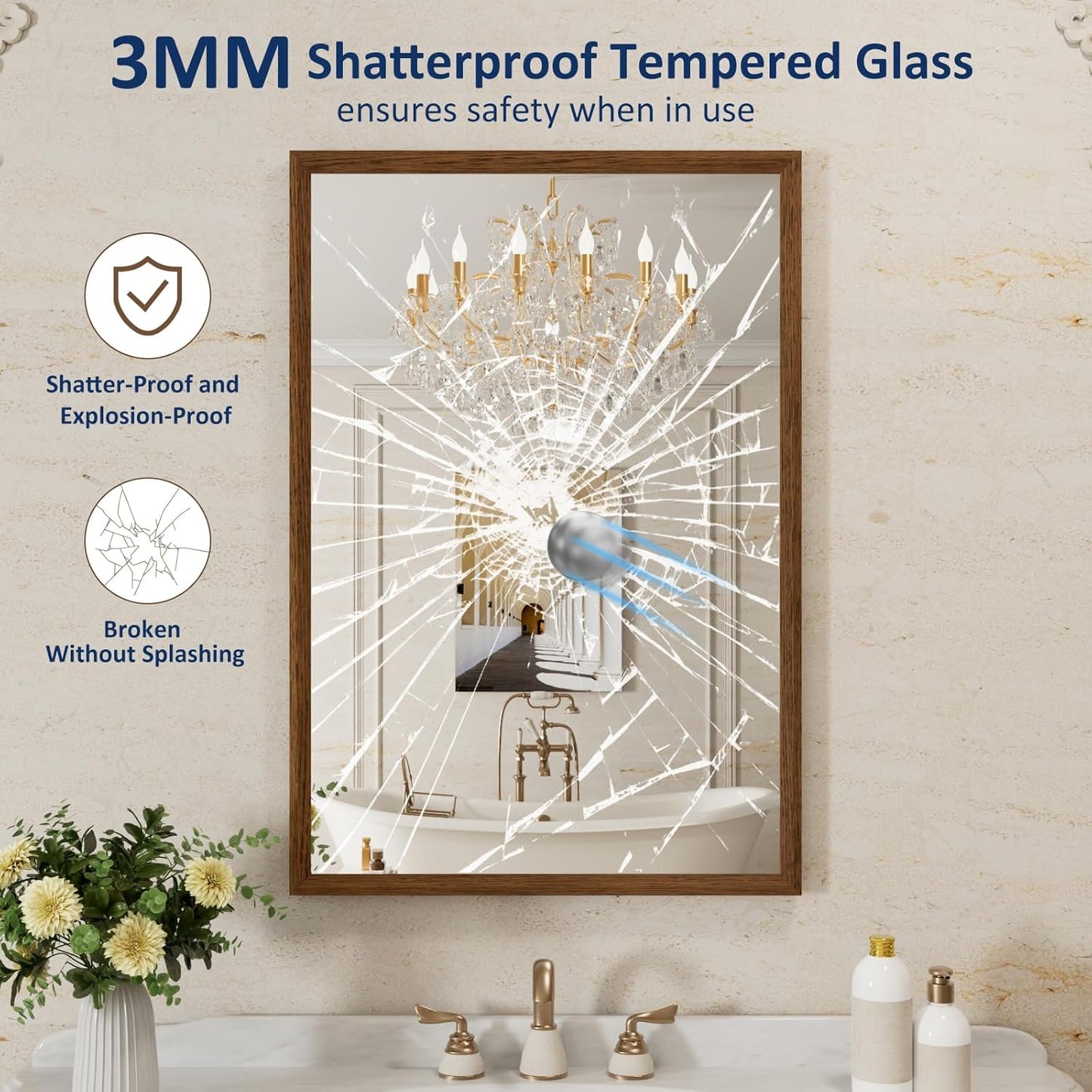 WEER Walnut Bathroom Mirror 24x36 Inch, Walnut Wood Grain Framed Mirror, Rectangle Wall Mounted Bathroom Vanity Mirror with Tempered Glass, Hangs Vertically or Horizontally, Anti-Rust