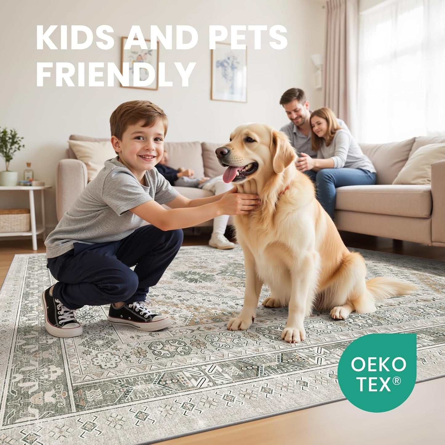 zesthome 8x10 Area Rugs for Living Room,Non-Slip Backing Washable Rugs,Vintage Large Area Rug，Stain Resistant Home Decor Rug (Brown/Grey,8'x10')