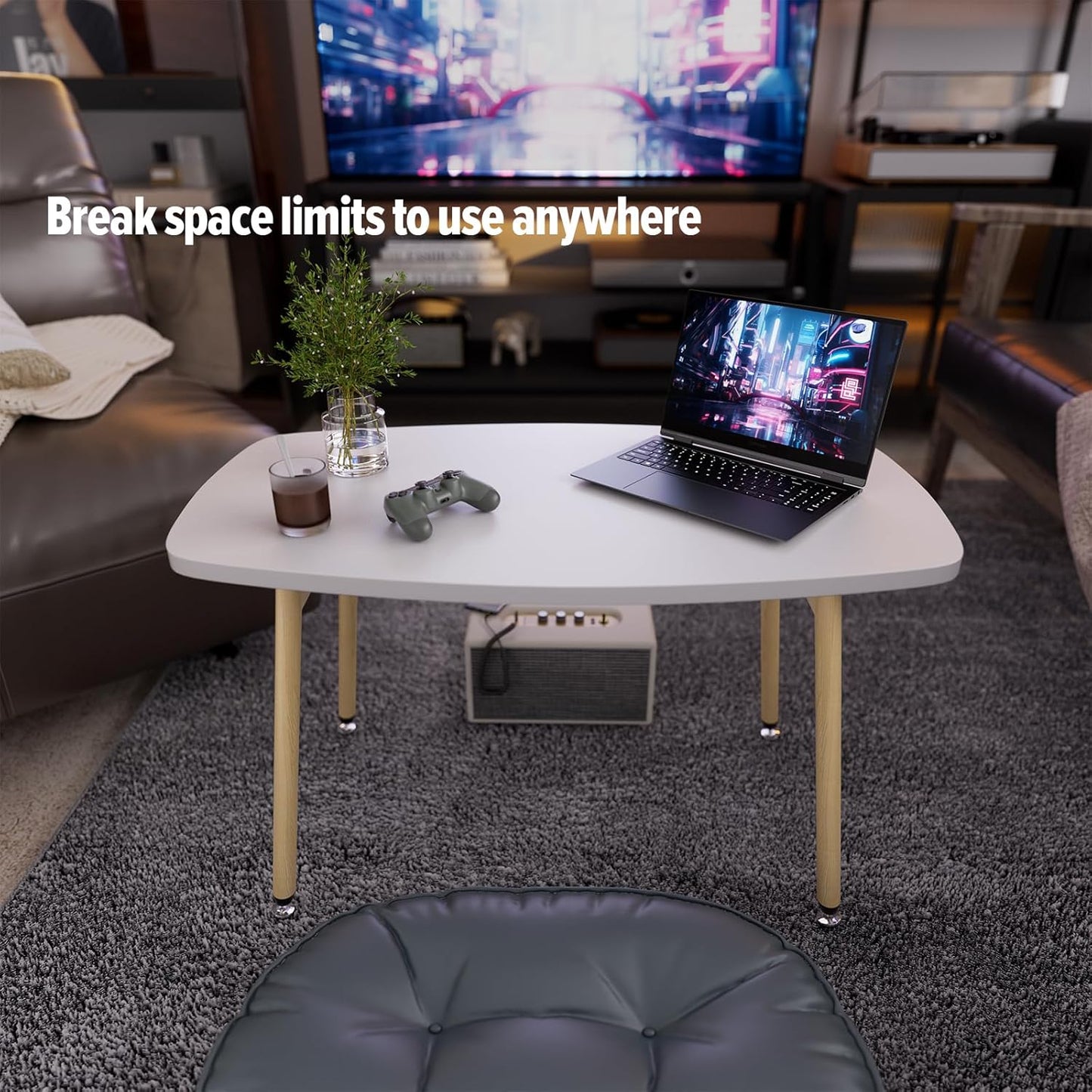 WOHOMO Folding Coffee Table White Small Coffee Tables for Living Room Portable Simple Modern Center Table for Small Spaces, No Assembly, 31.5 * 15.7 * 17.7IN, White Htp