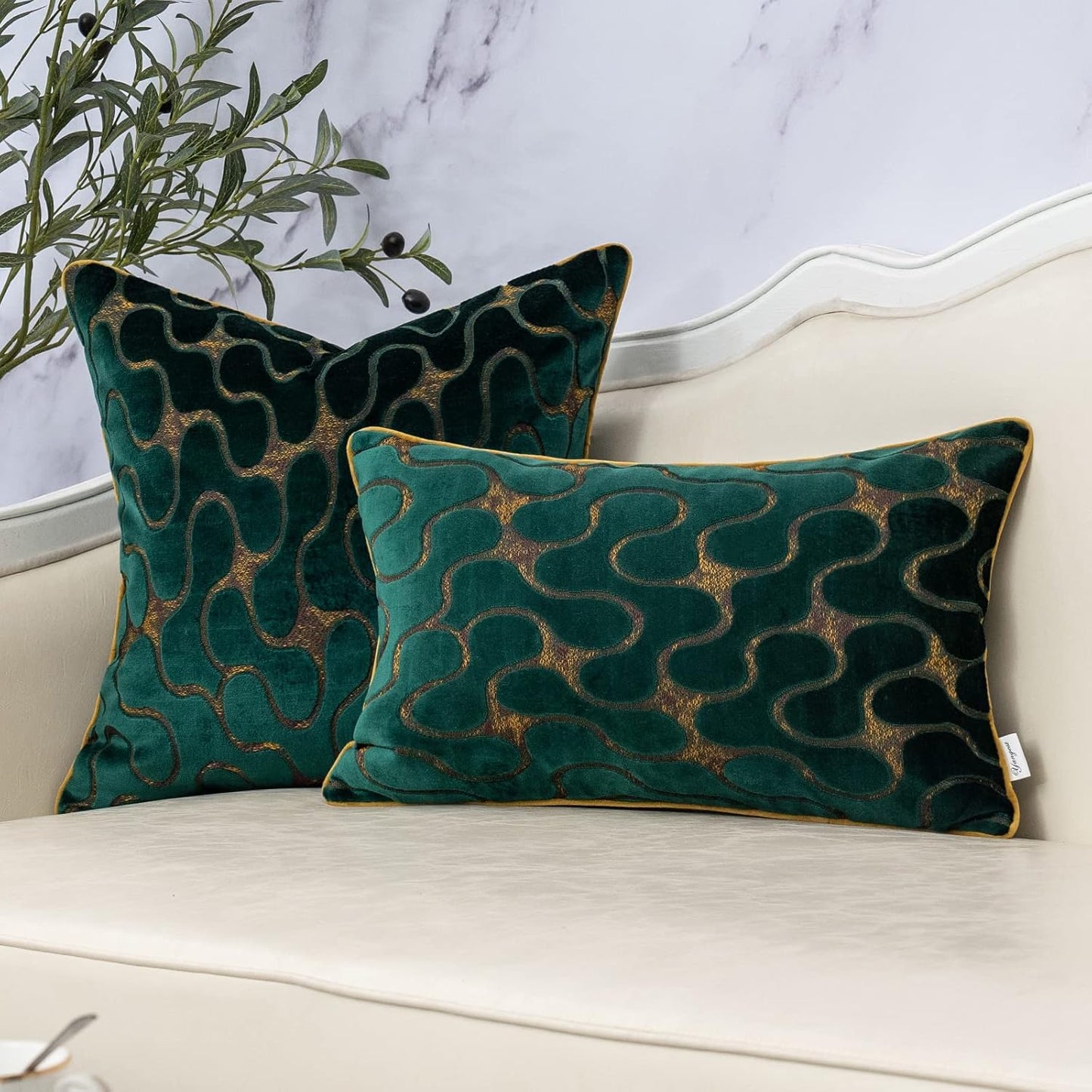Yangest Green Throw Pillow Cover Wavy Cushion Cover Modern Zippered Rectangular Pillowcase for Sofa Couch Bedroom Living Room Home, 12x20 Inch