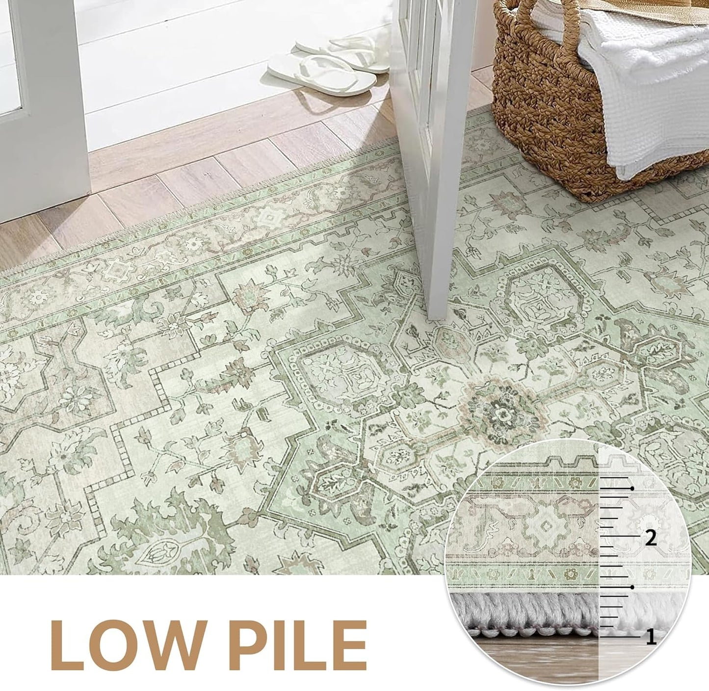 GENIMO 2x8 Runner Rugs for Hallway, Machine Washable Non Slip Vintage Rugs, Low Pile Lightweight Soft Print Rug for Enrtyway, Corridor, Home Office, Kitchen, Oat Light