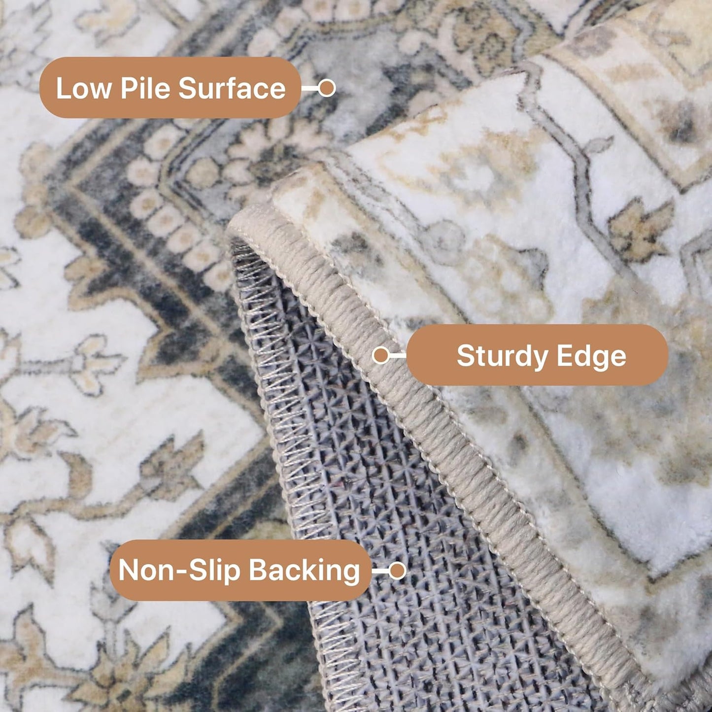 GENIMO 2x12 Runner Rugs for Hallway, Machine Washable Non Slip Vintage Rugs, Low Pile Lightweight Soft Print Rug for enrtyway, Corridor, Home Office, Kitchen, Heathered Grey