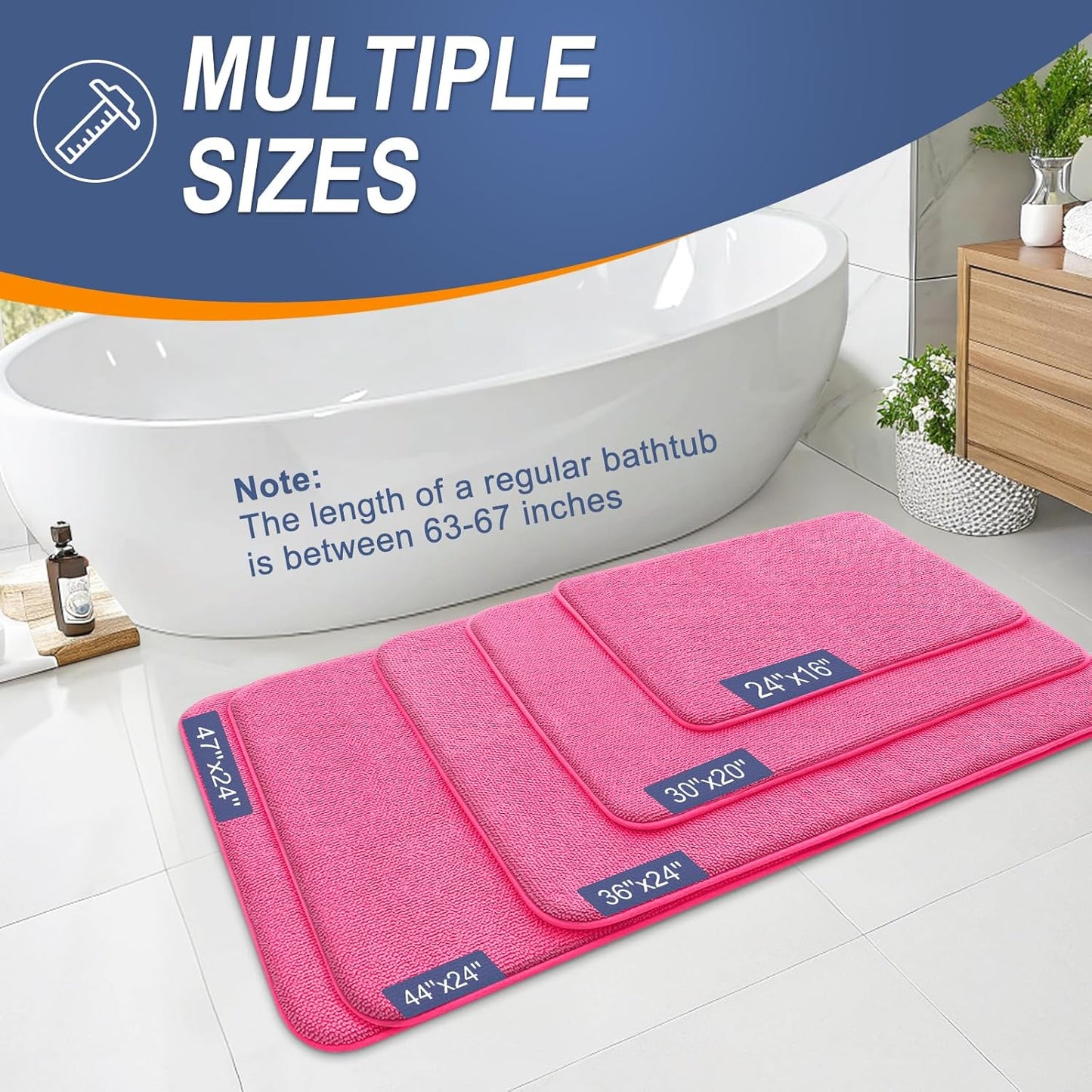 OLANLY Thick Memory Foam Bath Mat Rug 30x20, Extra Soft Absorbent Bathroom Rug, Quick Dry Bath Mats, Non-Slip, Machine Washable Carpet for Bathroom, Tub and Shower, Home Decor Accessories, Hot Pink