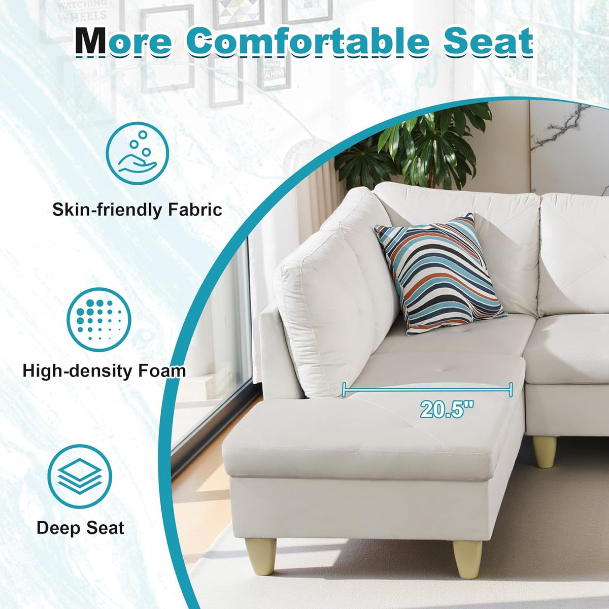 97" Oversized Sectional Couch, L Shaped Couch with Storage Ottoman, Modern Modular Sofa with Deep Seat, Sectional Couches for Living Room and Office, White (Flannel)