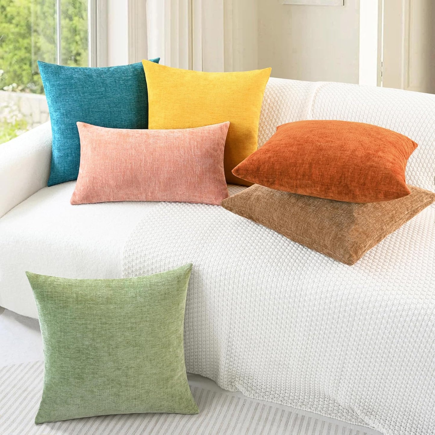 CaliTime Throw Pillow Covers Decorative 22 X 22 Inches Pack of 2 Cozy Chenille Cushion Cases for Couch Sofa Bed Living Room Home Mustard Yellow