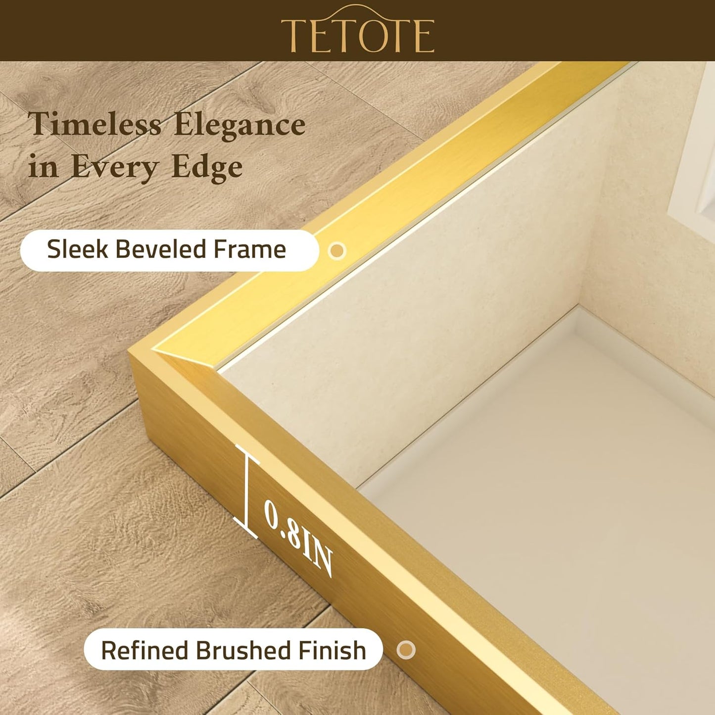 TETOTE Brushed Gold Frame Mirror for Bathroom Wall 48" x 24" Brushed Brass Beveled Rectangle Bathroom Vanity Mirror for Over Sink, Bedroom, Entryway, Living Room, Tempered Glass, Stronger Frame