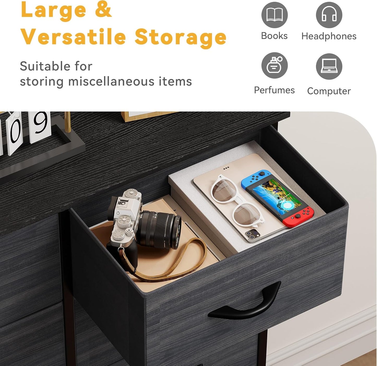 DWVO Dresser with 8 Drawers - Fabric Storage Tower, Organizer Unit for Bedroom, Hallway, Closets - Sturdy Steel Frame, Wooden Top & Easy Pull Fabric Bins