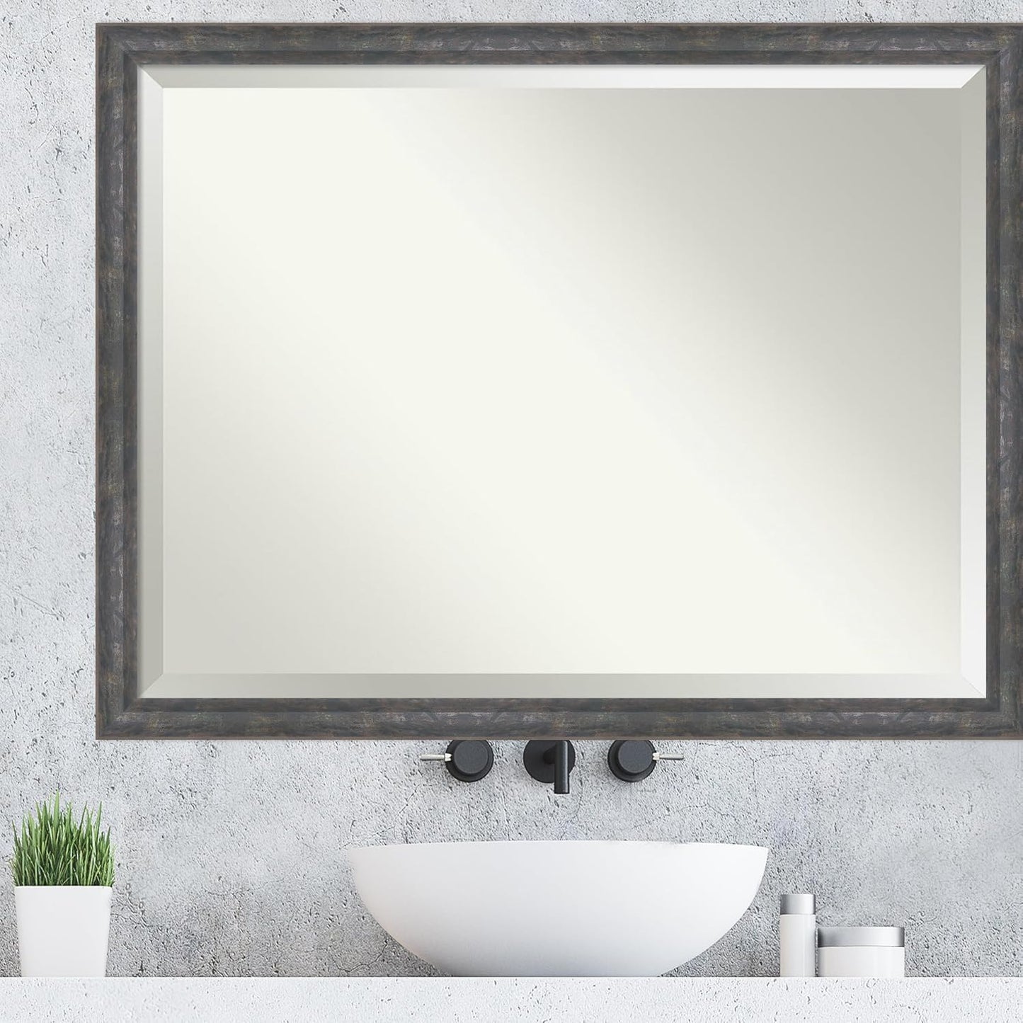 Amanti Art Grey Wall Mirror 33x43 Angled Metallic Rainbow Rectangle Bathroom Mirror for Wall Decor Living Room, X-Large Modern Contemporary Wood Frame, Hangs Horizonally and Vertically, Bathroom Decor