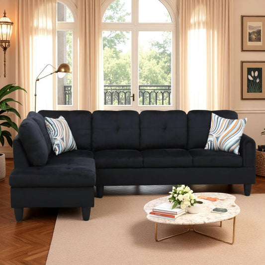 Modular L-Shaped Sectional Sofa, Modern Couches with Movable Chaise, Convertible 4-Seater Couch for Bedroom, Apartment & Office, Black