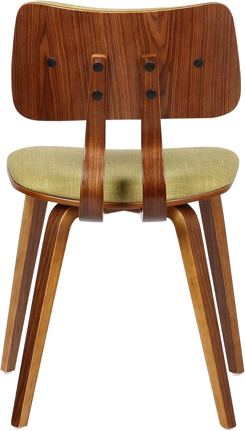 Armen Living Jaguar Mid-Century Dining Chair in Walnut Wood and Green Fabric - Set of 2