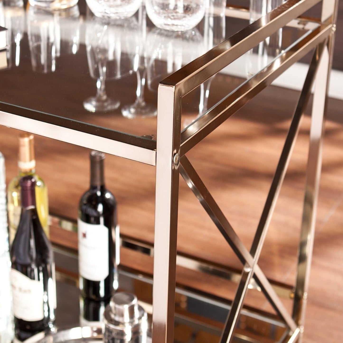 SEI Furniture Maxton Metallic Open Shelf Bar Cart, Gold