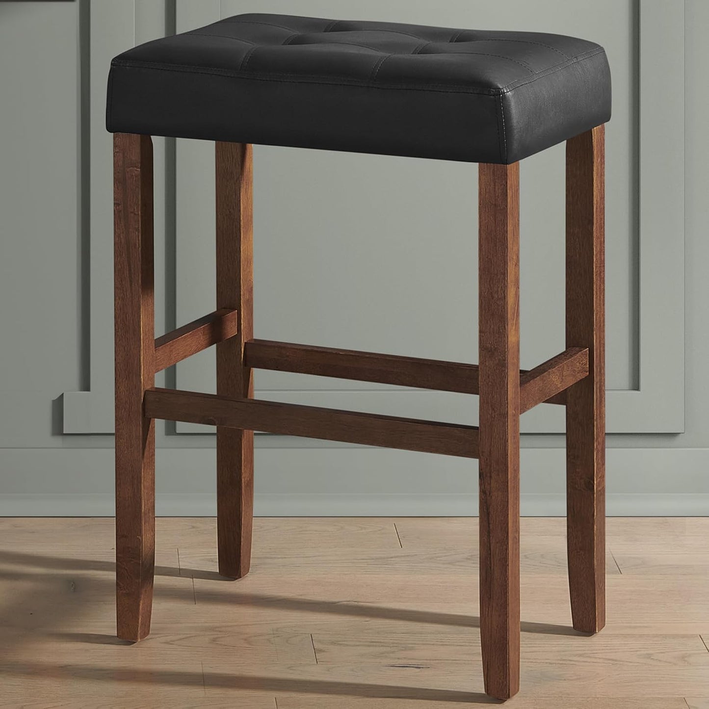 Alaterre Furniture Madison 30-Inch Bar Stool with Faux Leather Seat - Barstool for Kitchen Island or Bar - Backless Barstools (Walnut/Black)