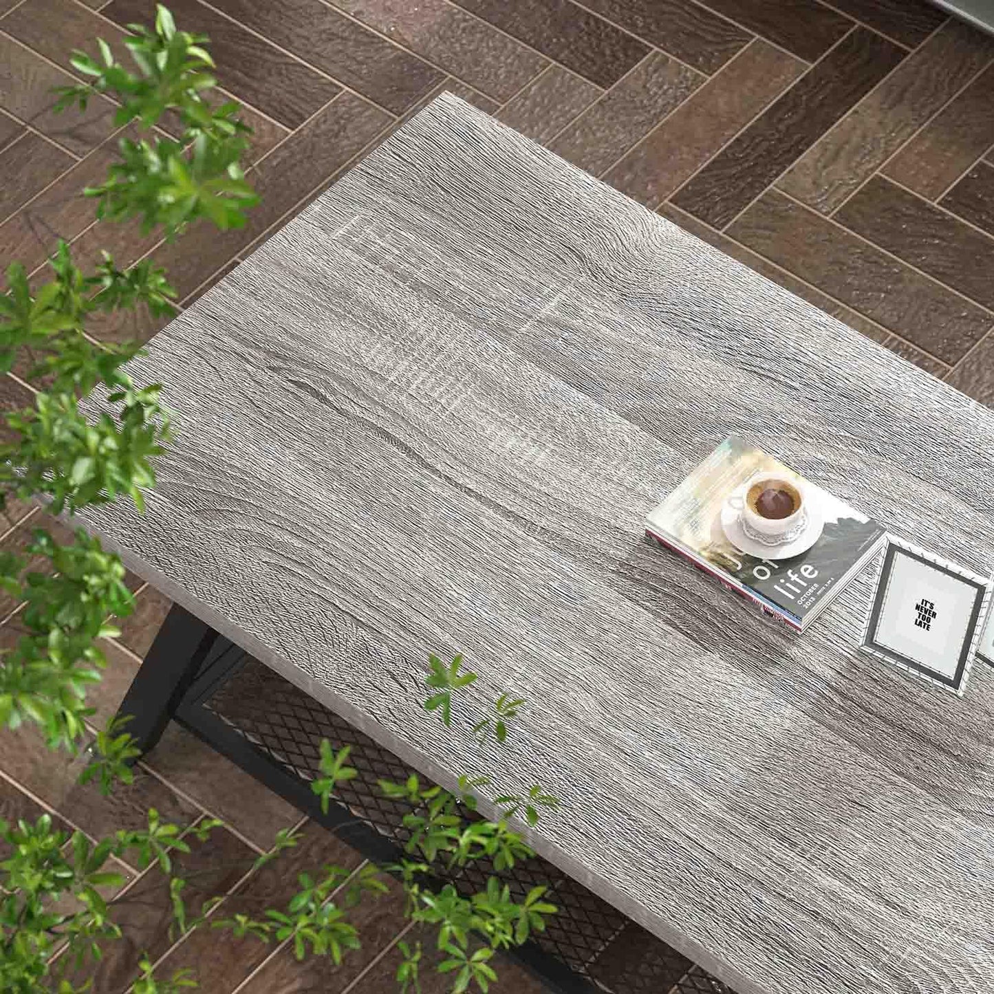 FOLUBAN Industrial Coffee Table, Rustic Wood and Metal Center Table with Storage, Modern Rectangle Cocktail Tea Table for Living Room Office, Light Grey, 47 Inch