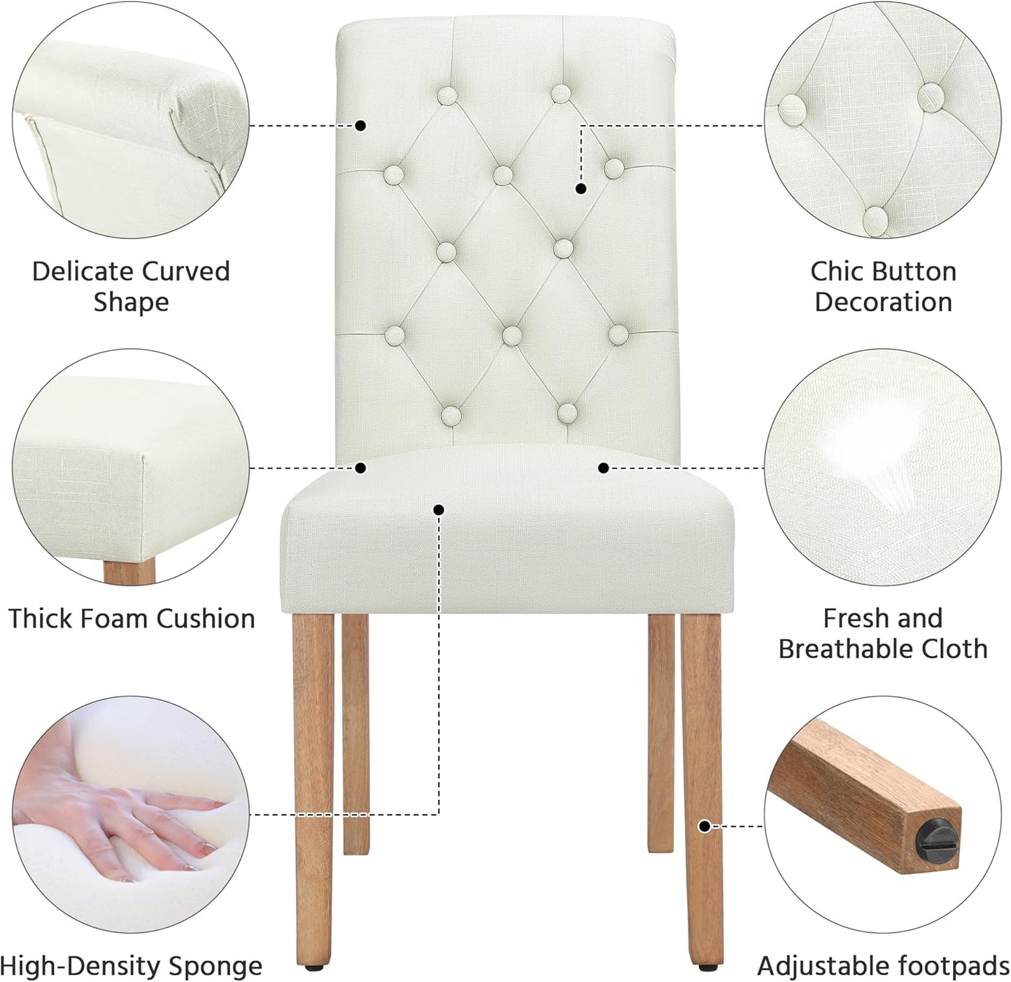 Yaheetech Dining Chairs Set of 6 Fabric Upholstered Dining Room Chairs with Button Tufted High Back and Solid Wood Legs for Kitchen/Living Room/Restaurant, Modern Style, Beige