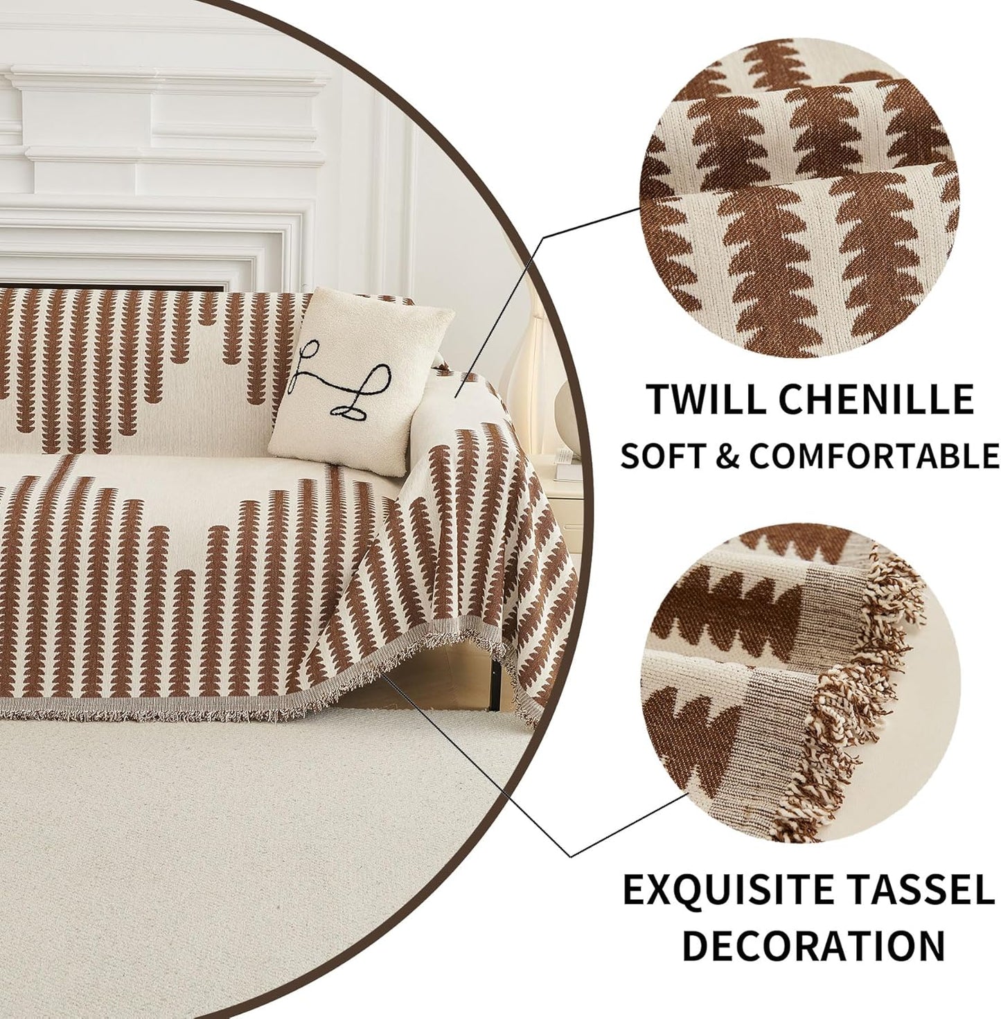 HAOMAIJIA Boho Sofa Covers Couch Covers for 2 Cushion Couch Sofa Pet Friendly Soft Thick Non Slip Couch Cover for Dogs Washable Sectional Couch Covers L Shape Furniture Protector (Brown, 71"x102")