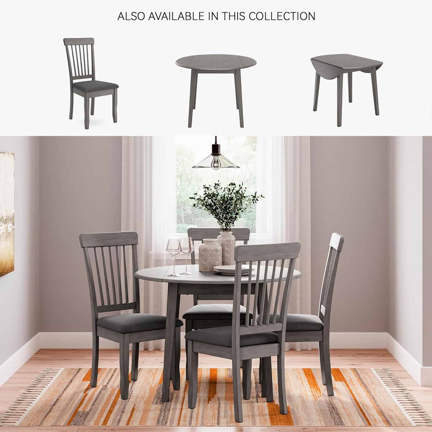 Signature Design by Ashley Shullden Casual Dining Room Side Chair with Spindle Back, 2 Count, Gray