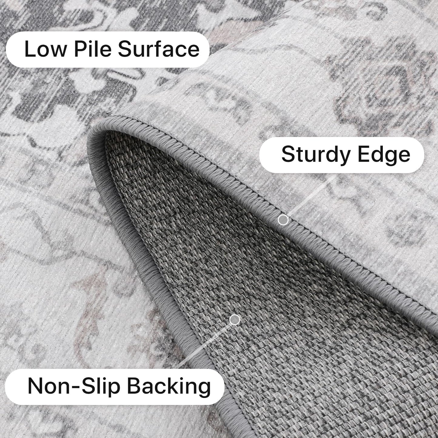 GENIMO Runner Rug 2x7, Non Slip Vintage Machine Washable Hallway Runner, Low Pile Rugs for Living Room, Entryway, Bedroom, Kitchen and Corridor, Gray