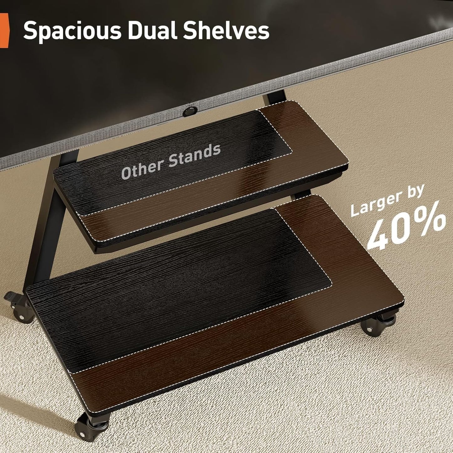 Perlegear Mobile TV Stand with Soundbar Mount, Rolling Floor TV Stand with Wheels for 43-80" TVs up to 132lbs, Mobile TV Cart with Storage Shelves, Tilt Swivel Corner TV Cart Max VESA 600x400mm