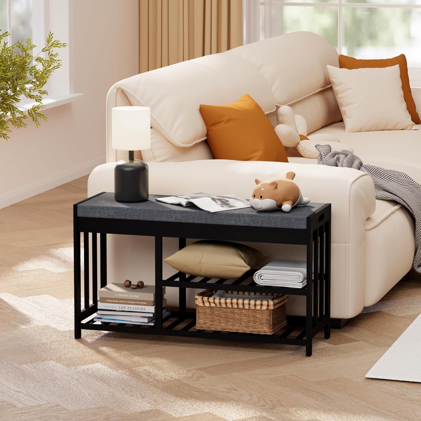 Shoe Rack Bench with Cushion,2 Tiers Shoe Bench with Flip-Top Storage,Wood Shoe Rack for Entryway, Hallway, Bedroom, Front Door Entrance (Black)