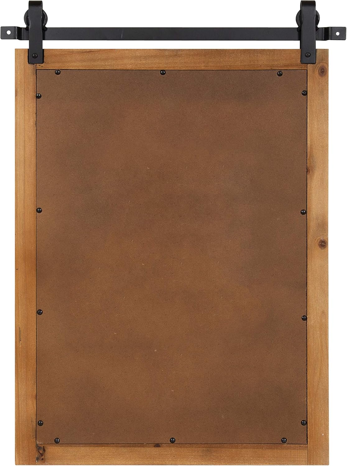 Kate and Laurel Cates Farmhouse Wood Framed Wall Mirror, 18 x 26, Rustic Brown, Barn Door-Inspired Rustic Mirrors for Wall