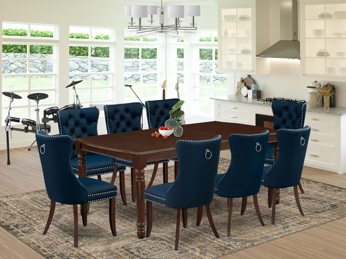 East West Furniture DODA9-MAH-29 9 Piece Dining Set Contains a Rectangle Kitchen Table with Butterfly Leaf and 8 Polyester Fabric Padded Chairs, 42x78 Inch, Mahogany