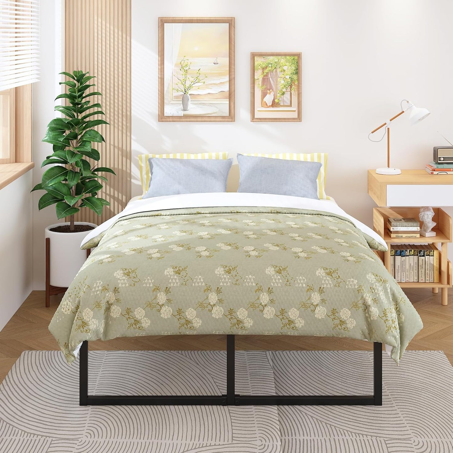18 Inch Full Bed Frame No Box Spring Needed, Heavy Duty Metal Platform Beds with Sturdy Steal Slats for Mattress Foundation, Easy Assembly, Noise Free, Black