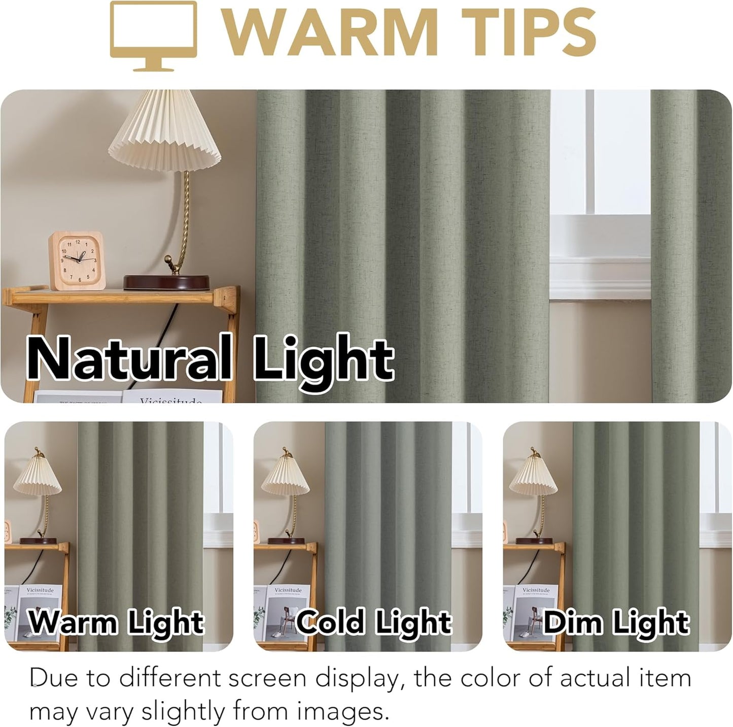 H.VERSAILTEX Linen Curtains 100% Blackout Curtains for Bedroom 96 inch Long Full Light Blocking Nature Linen Blended Window Curtains for Living Room Nickel Grommet (2 Panels, Heathered Dried Sage)