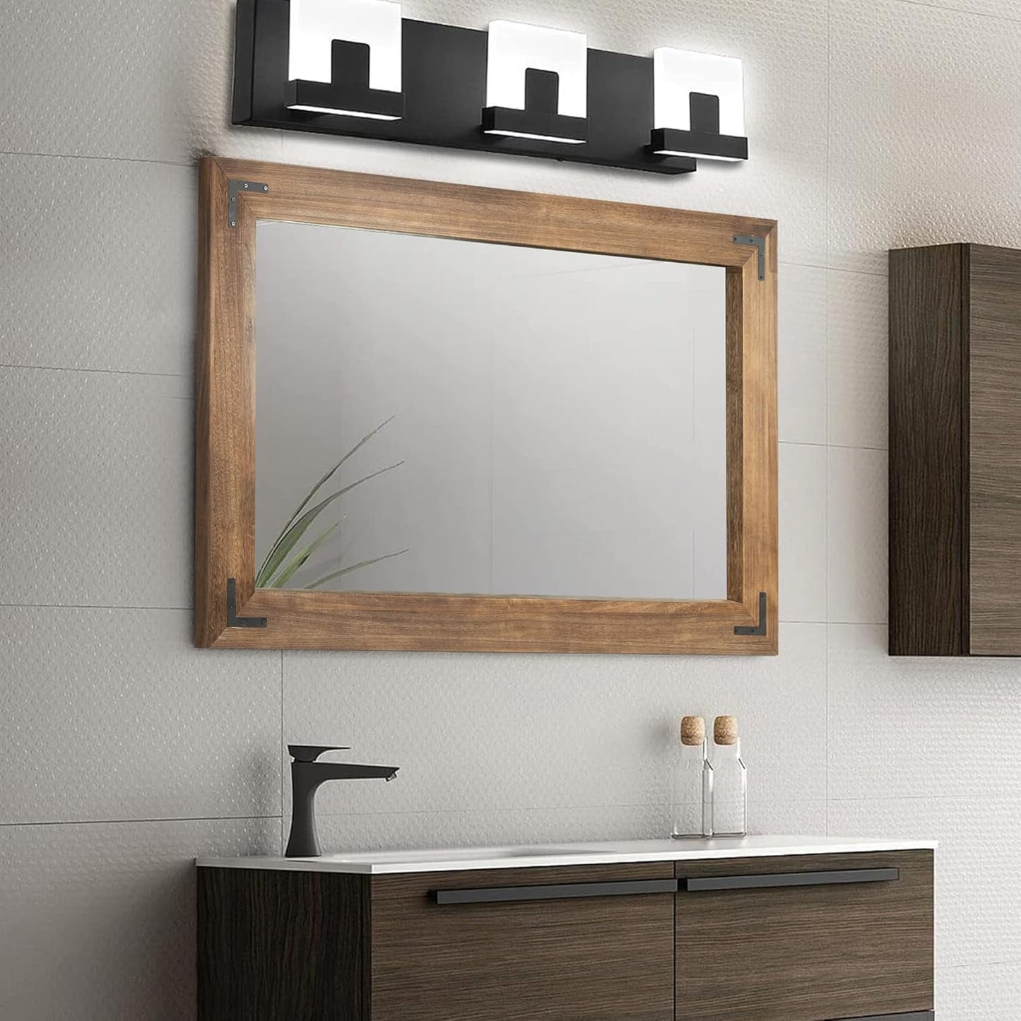 YOSHOOT Rustic Wooden Framed Wall Mirror, Natural Wood Bathroom Vanity Mirror for Farmhouse Decor, Vertical or Horizontal Hanging, 53" x 28", Brown