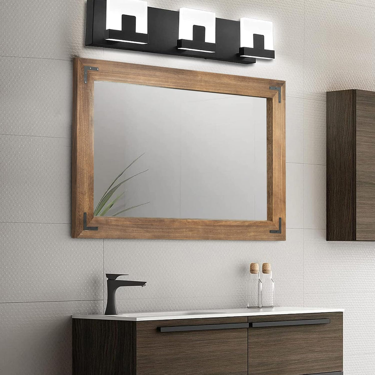 YOSHOOT Rustic Wooden Framed Wall Mirror, Natural Wood Bathroom Vanity Mirror for Farmhouse Decor, Vertical or Horizontal Hanging (40" x 26", Brown)