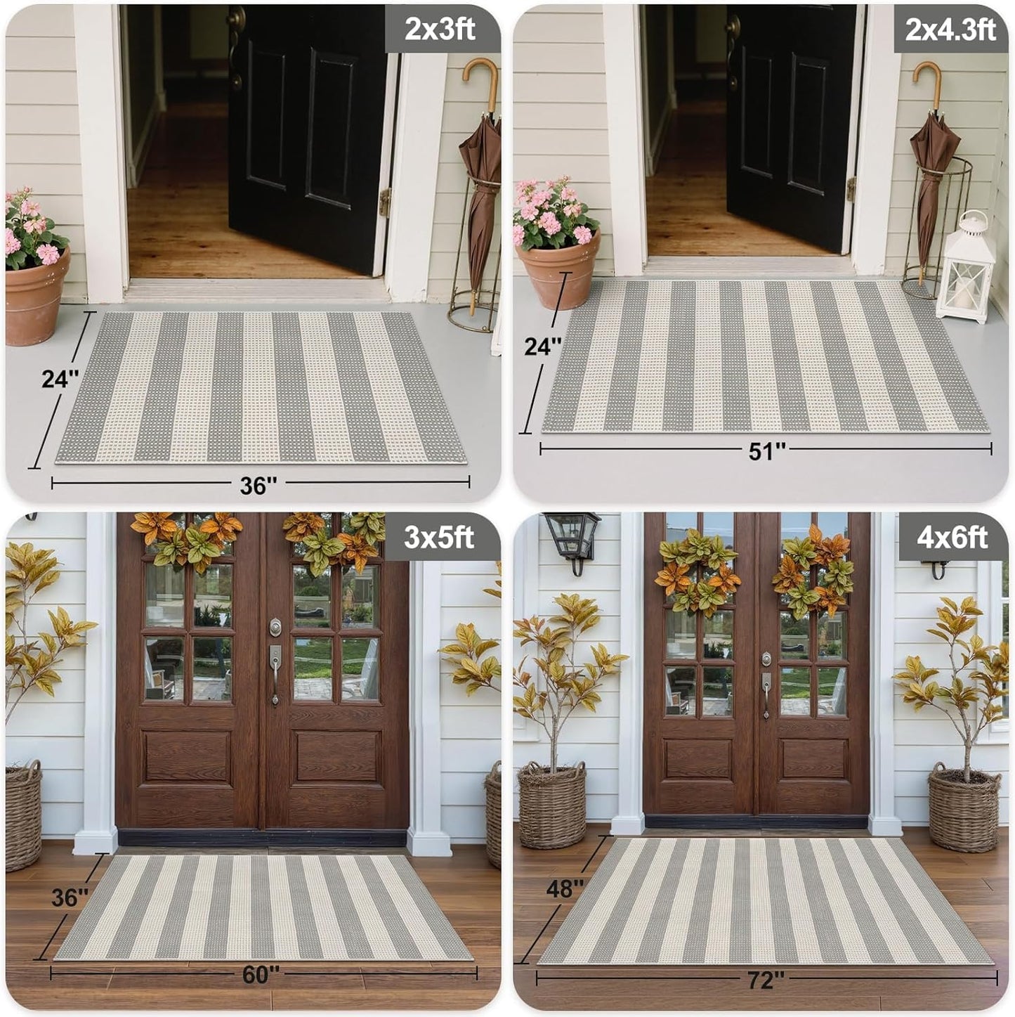 OJIA Outdoor Area Rug 4'x6' Striped Patio Rugs Washable Woven Cotton Indoor Outdoor Rug Living Room Rug Checkered Rug Floor Carpet for Living Room/Dining Room/Deck/Backyard (Gray/White/Tan)