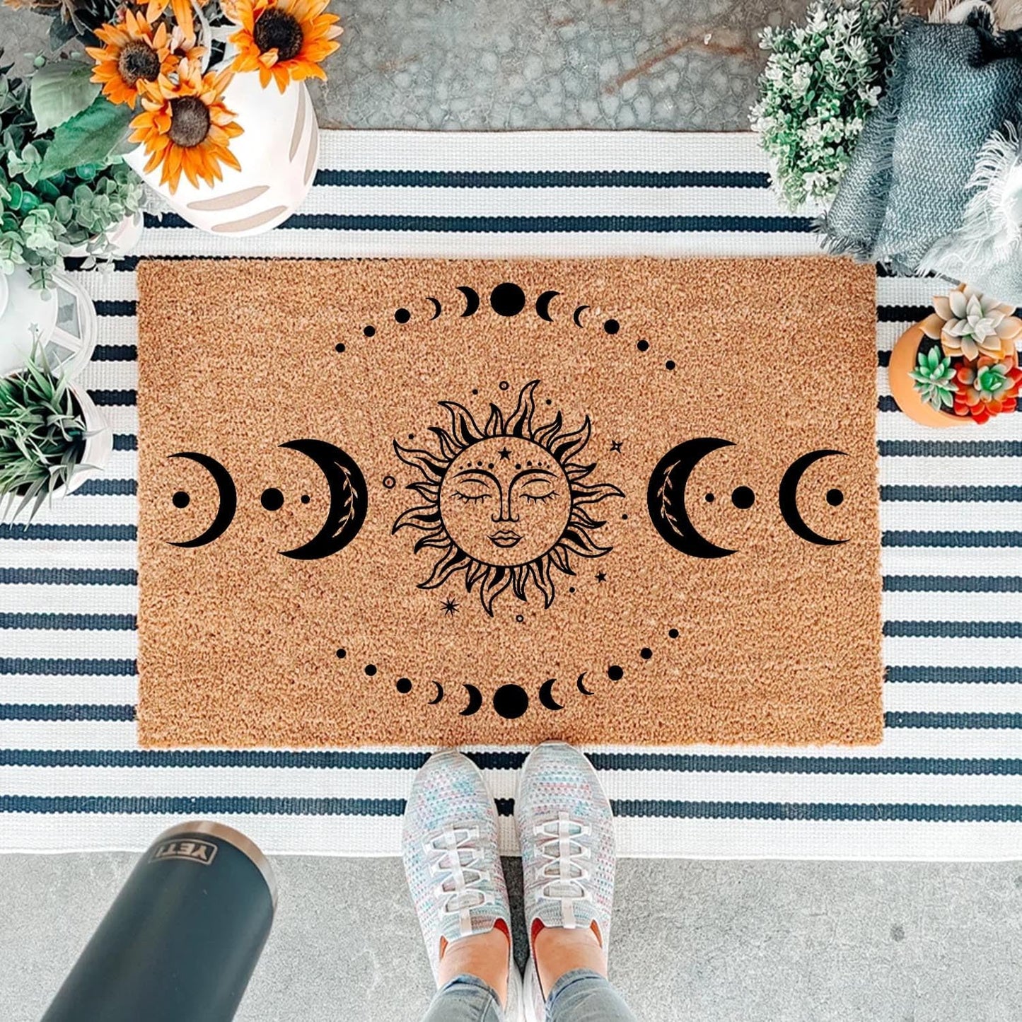 Funny Coir Doormat Sun and Moon Phase Magic Moon Door Mats for Entryway Decor Outdoor Mat with Heavy Duty Front Porch Welcome Mats Entry Natural Coir House Warming Gift Mat 23.7 x 15.7 inch