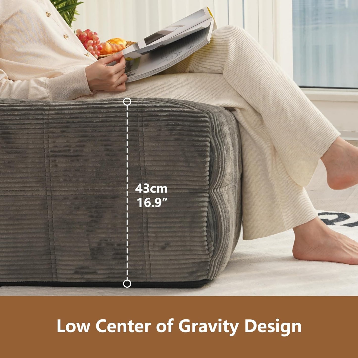 N&V CUBICUS Armless Floor Sofa, All New Hybrid Foam Design, with Matching Ottoman (CUBICUS, Jade)